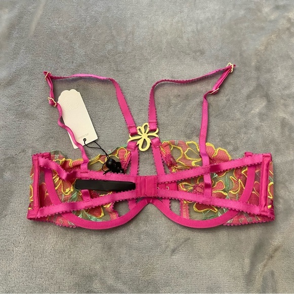 New! For Love & Lemons Pink Yellow Floral Lucy Monowire Bra 10065 - Picture 10 of 11